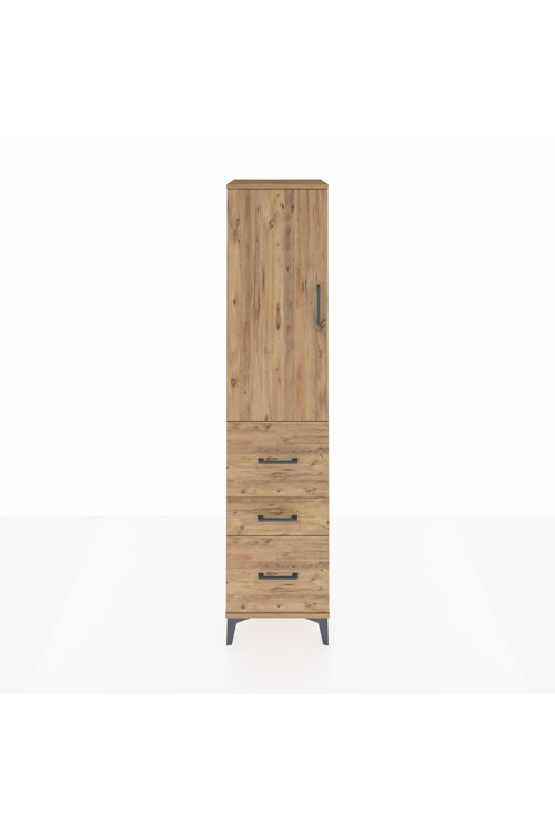 Hyperion Dolap 3 Raflı 3 Çekmeceli Tek Kapaklı 44x44x195 Çam-Çam