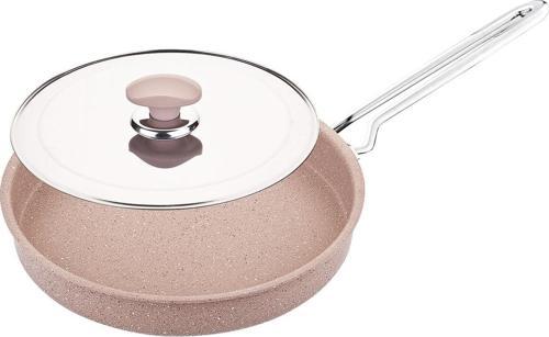 Paslanmaz 3222 Tek Parça Metal Kapaklı Bio Granit 32x4 cm Hamsi Tavası Sütlü Kahve Rengi