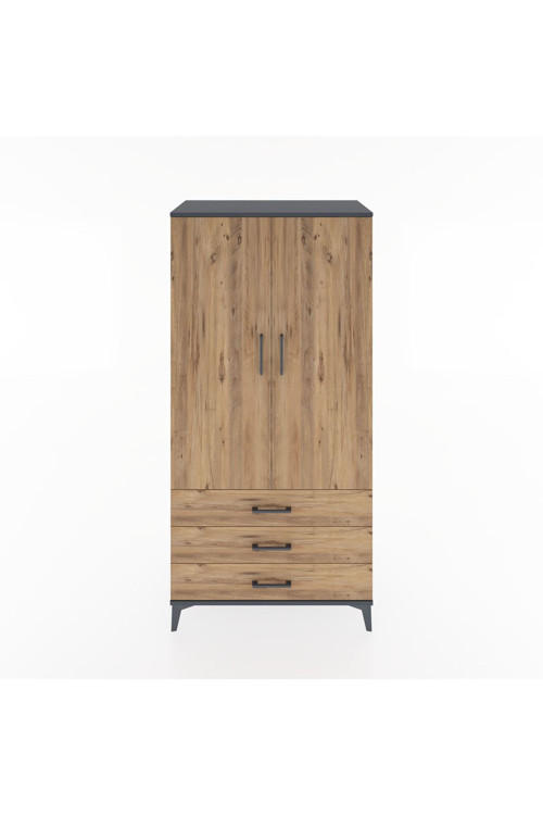 Hyperion Dolap 1 Raflı 3 Çekmeceli 1 Askılı 88 x 44 x 182 cm Antrasit - Çam
