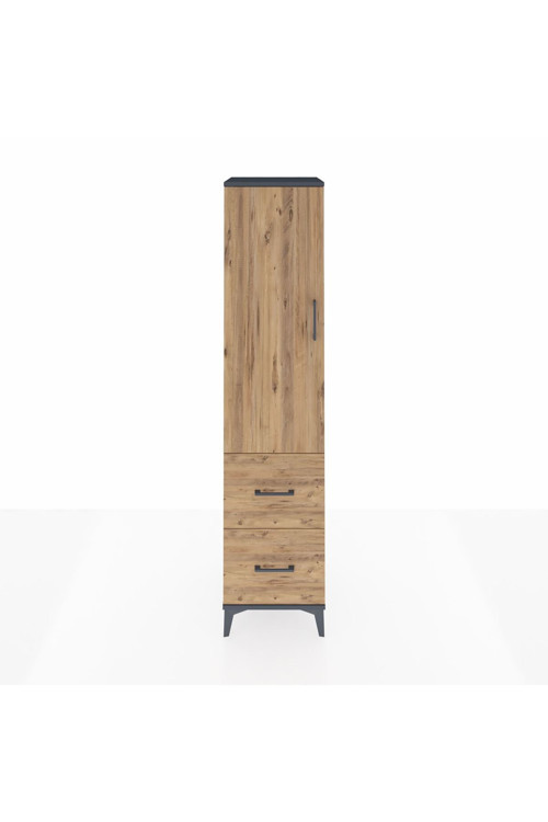 Hyperion Dolap 4 Raflı 2 Çekmeceli Tek Kapaklı 44x44x195 Antrasit-Çam