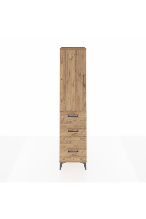 Hyperion Dolap 3 Raflı 3 Çekmeceli Tek Kapaklı 44x44x195 Çam-Çam