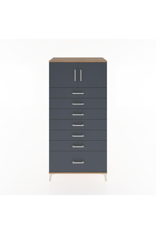 Hyperion Dolap Tek Raflı 7 Çekmeceli 2 Kapaklı 88x44x182 Çam-Antrasit