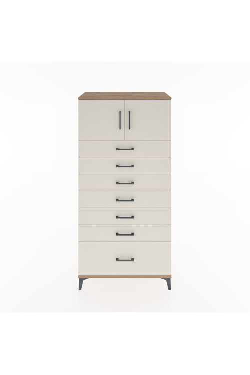 Hyperion Dolap Tek Raflı 7 Çekmeceli 2 Kapaklı 88x44x182 Çam-Aytaşı