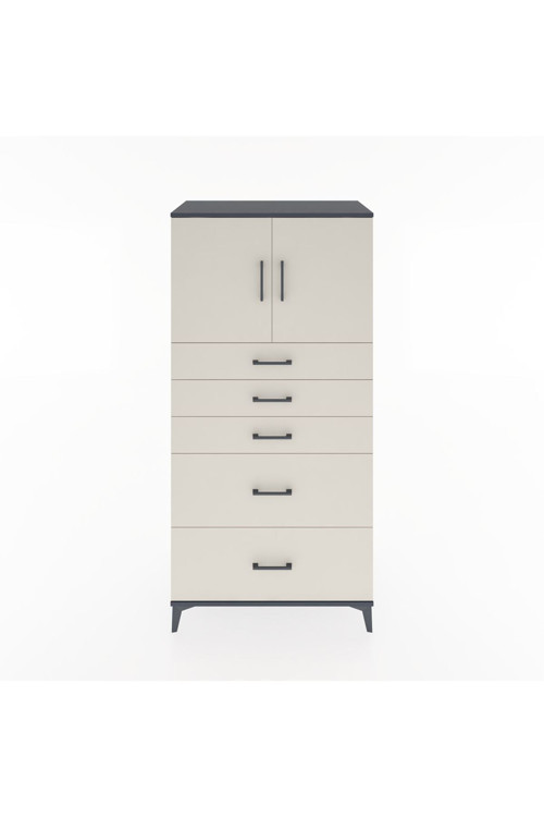 Hyperion Dolap Tek Raflı 5 Çekmeceli 2 Kapaklı 88x44x182 Antrasit-Aytaşı