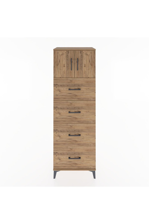 Hyperion Dolap Tek Raflı 4 Çekmeceli 2 Kapaklı 60x44x182 Çam-Çam