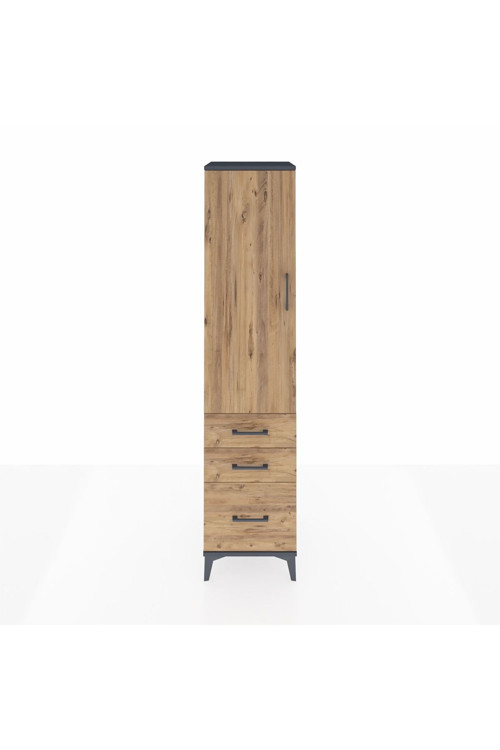 Hyperion Dolap 2 Raflı 3 Çekmeceli Tek Askılı 44x44x195 Antrasit-Çam