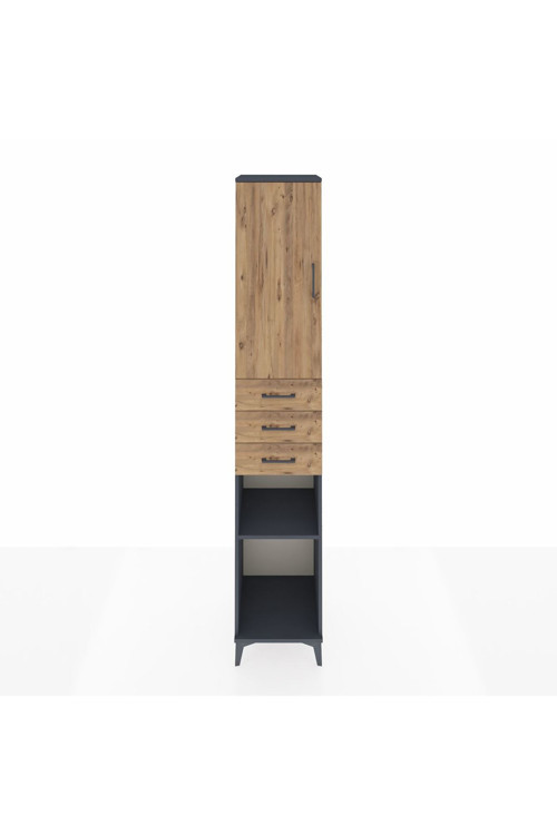 Hyperion Dolap 4 Raflı 3 Çekmeceli Tek Kapaklı 44x44x243 Antrasit-Çam