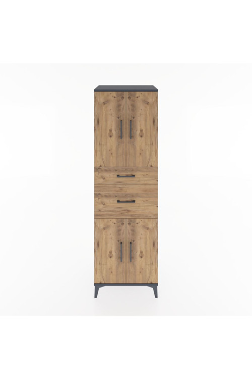 Hyperion Dolap 4 Raflı 2 Çekmeceli 4 Kapaklı 60 x 44 x 195 cm Antrasit - Çam