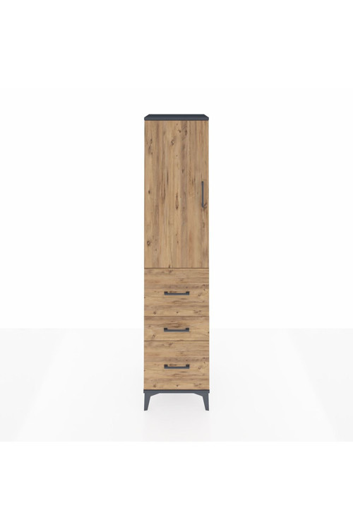 Hyperion Dolap 3 Raflı 3 Çekmeceli Tek Kapaklı 44x44x195 Antrasit-Çam
