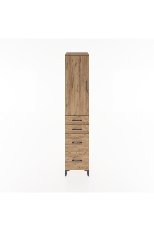 Hyperion Dolap 2 Raflı 4 Çekmeceli Tek Askılı 44x44x221 Çam-Çam