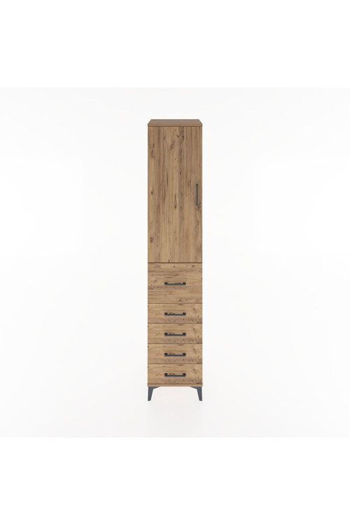Hyperion Dolap 3 Raflı 5 Çekmeceli Tek Kapaklı 44x44x221 Çam-Çam