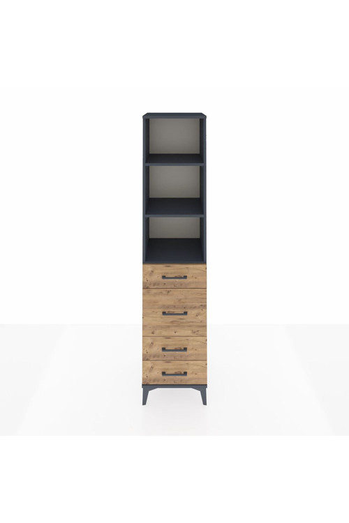 Hyperion Dolap 3 Raflı 4 Çekmeceli 44 x 44 x 195 cm Antrasit - Çam