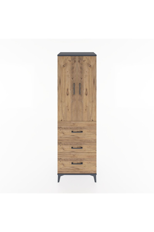 Hyperion Dolap 3 Raflı 3 Çekmeceli 2 Kapaklı 60 x 44 x 195 cm Antrasit - Çam