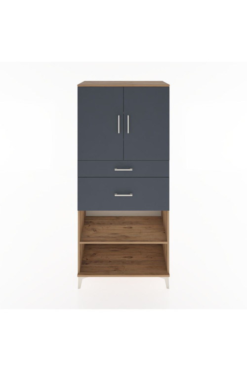 Hyperion Dolap 4 Raflı 2 Çekmeceli 2 Kapaklı 88x44x195 Çam-Antrasit