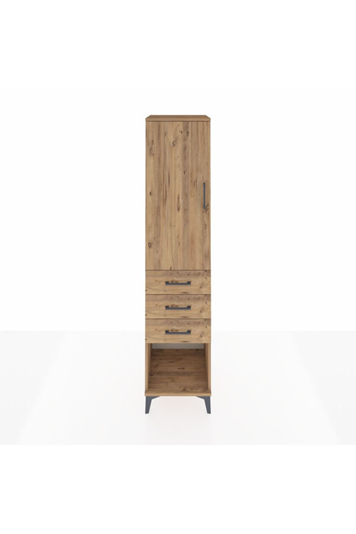 Hyperion Dolap 3 Raflı 3 Çekmeceli Tek Kapaklı 44x44x195 Çam-Çam