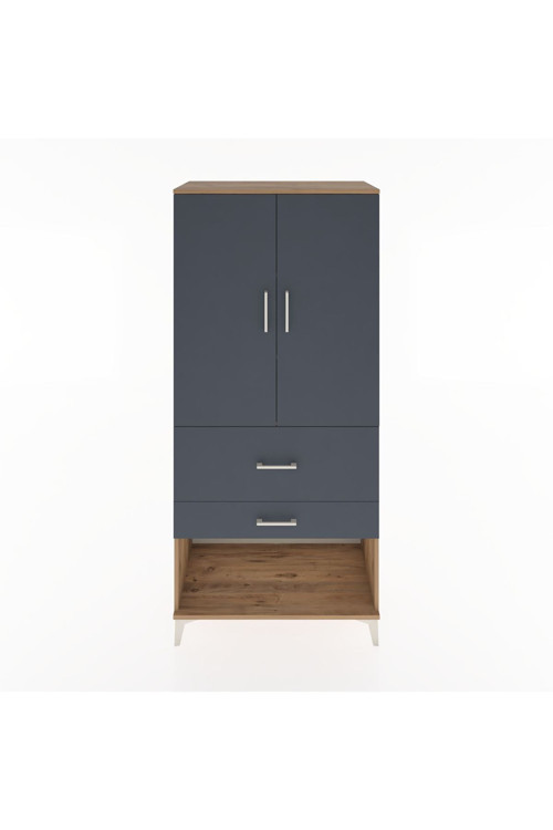 Hyperion Dolap 3 Raflı 2 Çekmeceli 2 Kapaklı 88x44x195 Çam-Antrasit