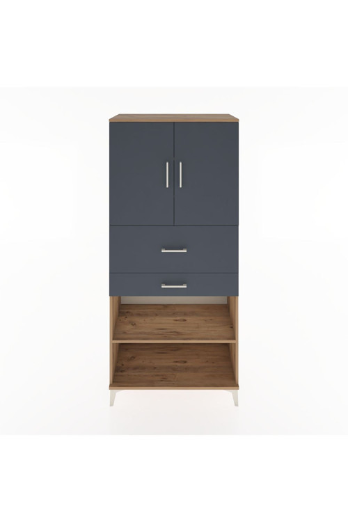Hyperion Dolap 4 Raflı 2 Çekmeceli 2 Kapaklı 88x44x195 Çam-Antrasit