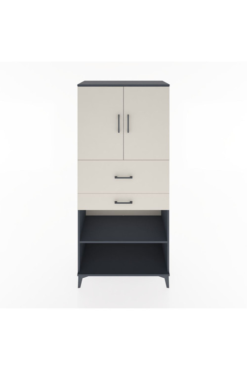 Hyperion Dolap 4 Raflı 2 Çekmeceli 2 Kapaklı 88x44x195 Antrasit-Aytaşı
