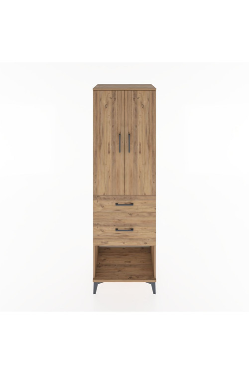 Hyperion Dolap Tek Raflı 2 Çekmeceli Tek Askılı 60x44x195 Çam-Çam