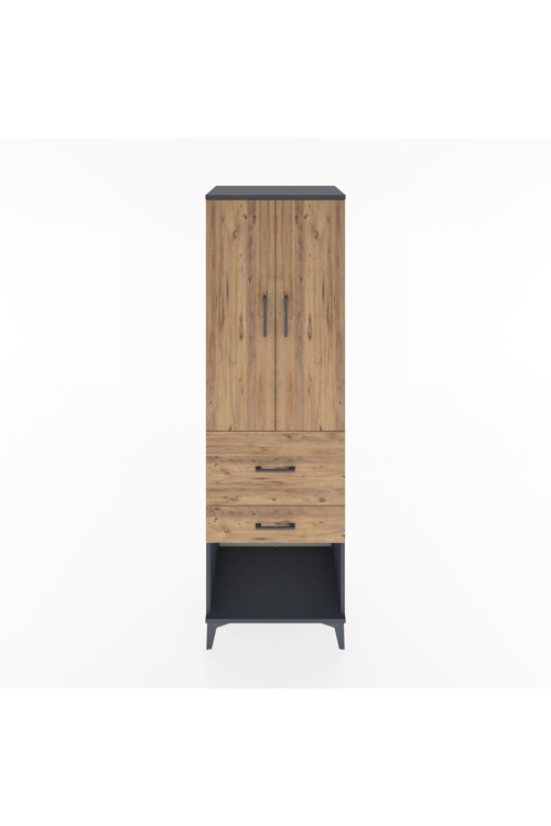 Hyperion Dolap 3 Raflı 2 Çekmeceli 2 Kapaklı 60 x 44 x 195 cm Antrasit - Çam