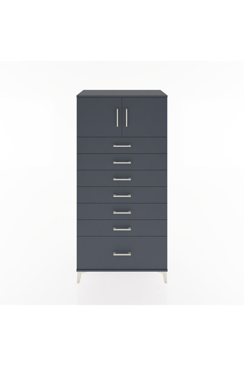 Hyperion Dolap Tek Raflı 7 Çekmeceli 2 Kapaklı 88x44x182 Antrasit-Antrasit