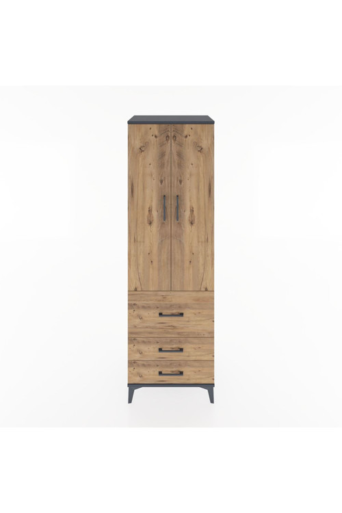 Hyperion Dolap 2 Raflı 3 Çekmeceli 1 Askılı 60 x 44 x 195 cm Antrasit - Çam