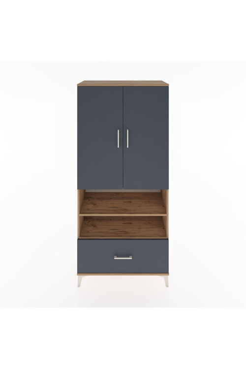 Hyperion Dolap 5 Raflı Tek Çekmeceli 2 Kapaklı 88x44x195 Çam-Antrasit