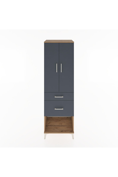 Hyperion Dolap Tek Raflı 2 Çekmeceli Tek Askılı 60x44x195 Çam-Antrasit