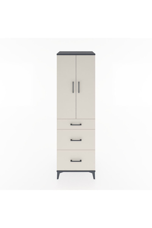 Hyperion Dolap 3 Raflı 3 Çekmeceli 2 Kapaklı 60x44x195 Antrasit-Aytaşı