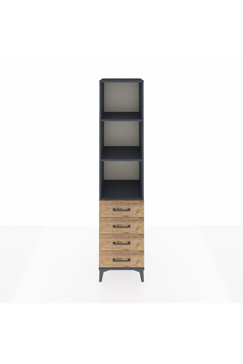 Hyperion Dolap 3 Raflı 4 Çekmeceli 44x44x195 Antrasit-Çam