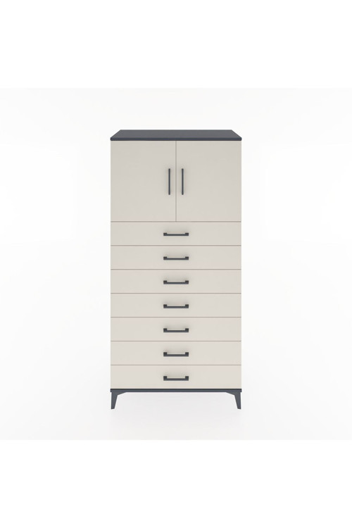 Hyperion Dolap Tek Raflı 7 Çekmeceli 2 Kapaklı 88x44x182 Antrasit-Aytaşı