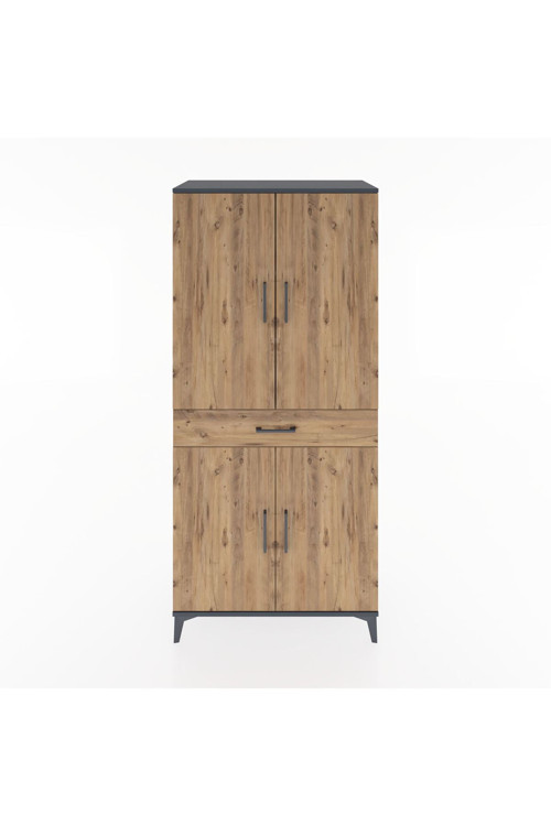 Hyperion Dolap 4 Raflı Tek Çekmeceli 4 Kapaklı 88x44x195 Antrasit-Çam