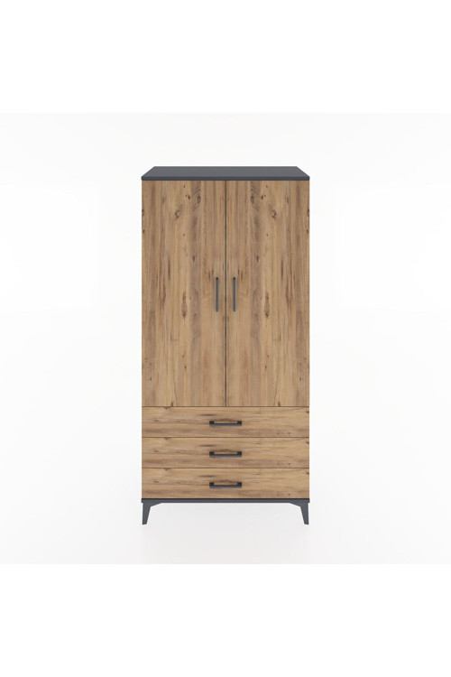 Hyperion Dolap 2 Raflı 3 Çekmeceli 2 Kapaklı 88 x 44 x 182 cm Antrasit - Çam