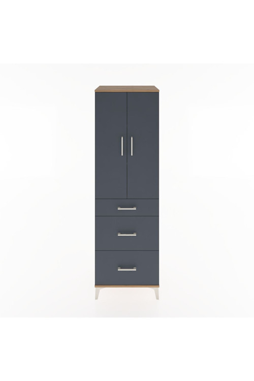 Hyperion Dolap 3 Raflı 3 Çekmeceli 2 Kapaklı 60x44x195 Çam-Antrasit