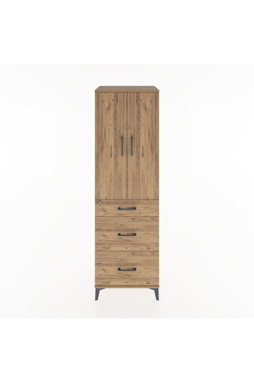 Hyperion Dolap 3 Raflı 3 Çekmeceli 2 Kapaklı 60x44x195 Çam-Çam