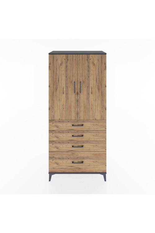 Hyperion Dolap Tek Raflı 4 Çekmeceli Tek Askılı 88x44x195 Antrasit-Çam