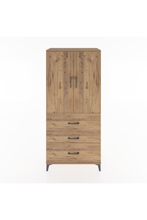 Hyperion Dolap 3 Raflı 3 Çekmeceli 2 Kapaklı 88x44x195 Çam-Çam