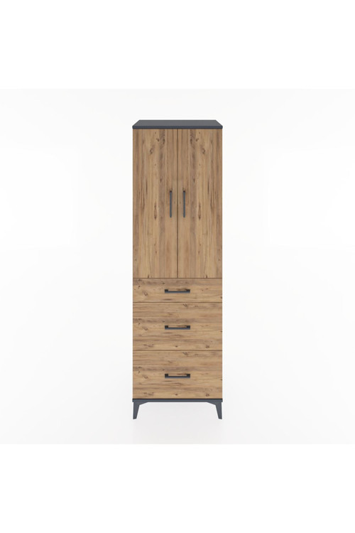 Hyperion Dolap 3 Raflı 3 Çekmeceli 2 Kapaklı 60x44x195 Antrasit-Çam