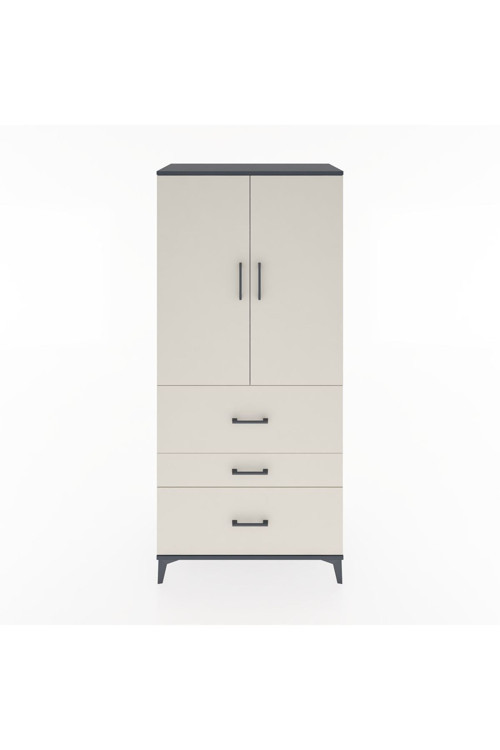 Hyperion Dolap 3 Raflı 3 Çekmeceli 2 Kapaklı 88x44x195 Antrasit-Aytaşı