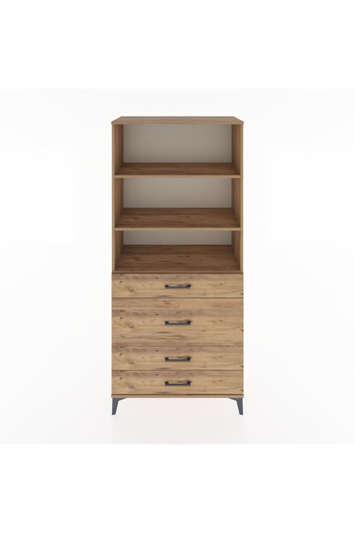 Hyperion Dolap 3 Raflı 4 Çekmeceli 88x44x195 Çam-Çam