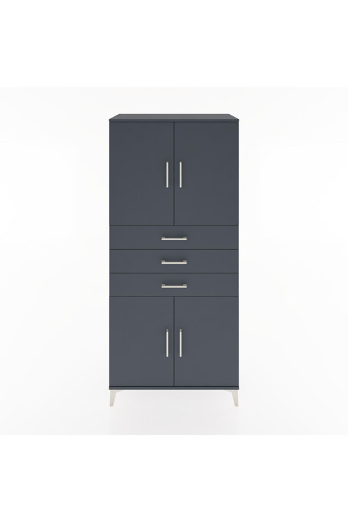 Hyperion Dolap 3 Raflı 3 Çekmeceli 4 Kapaklı 88 x 44 x 195 cm Antrasit - Antrasit