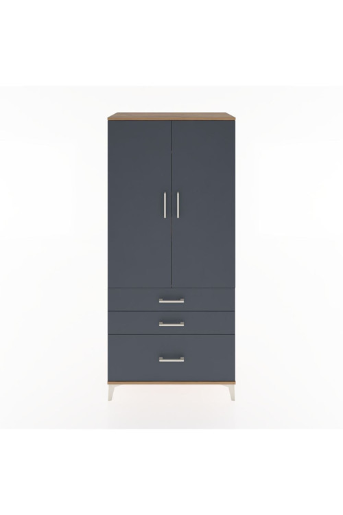 Hyperion Dolap 4 Raflı 3 Çekmeceli 2 Kapaklı 88x44x195 Çam-Antrasit