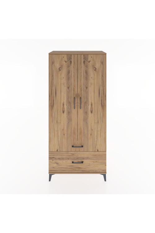 Hyperion Dolap 2 Raflı 2 Çekmeceli Tek Askılı 88x44x195 Çam-Çam