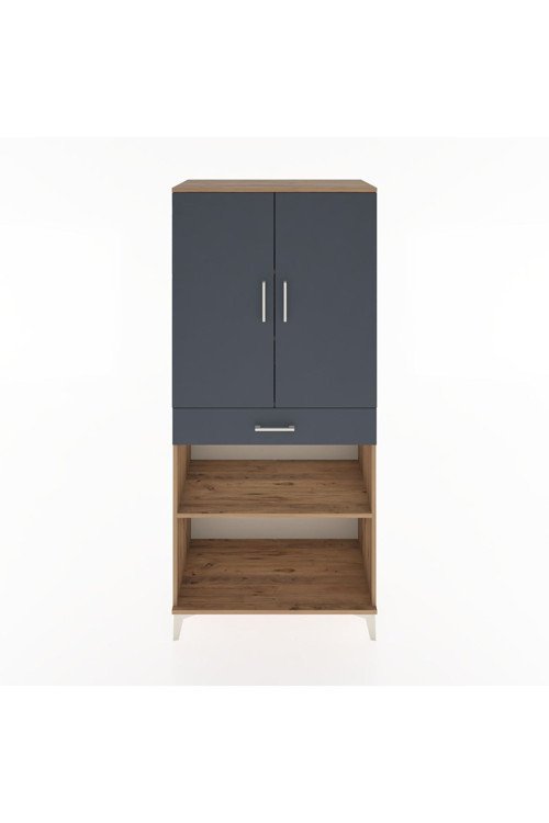 Hyperion Dolap 4 Raflı Tek Çekmeceli 2 Kapaklı 88x44x195 Çam-Antrasit