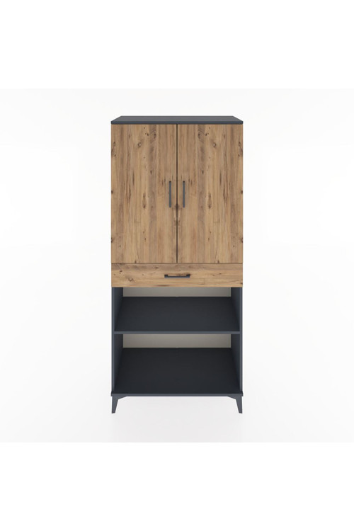 Hyperion Dolap 4 Raflı Tek Çekmeceli 2 Kapaklı 88x44x195 Antrasit-Çam