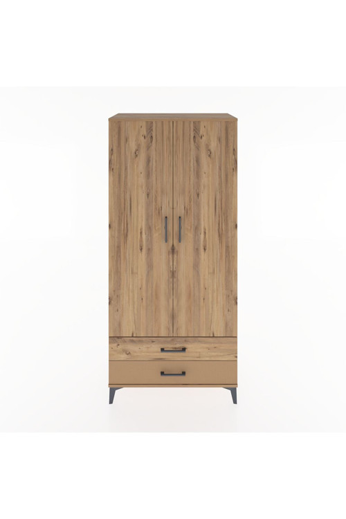 Hyperion Dolap 3 Raflı 2 Çekmeceli Tek Askılı 88x44x195 Çam-Çam