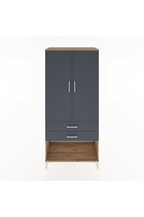 Hyperion Dolap 4 Raflı 2 Çekmeceli 2 Kapaklı 88x44x195 Çam-Antrasit