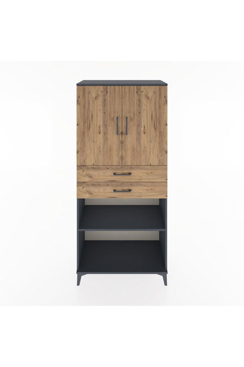 Hyperion Dolap 4 Raflı 2 Çekmeceli 2 Kapaklı 88x44x195 Antrasit-Çam