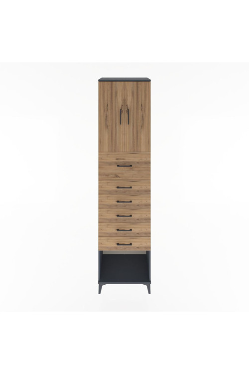 Hyperion Dolap 2 Raflı 6 Çekmeceli 2 Kapaklı 60 x 44 x 243 cm Antrasit - Çam