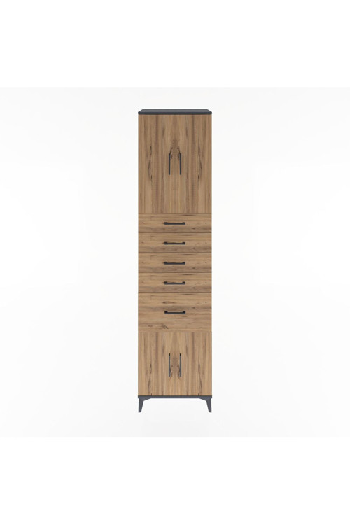 Hyperion Dolap 2 Raflı 5 Çekmeceli 4 Kapaklı 60 x 44 x 243 cm Antrasit - Çam